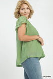 Micro Scallop Trim Sage Top