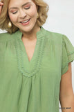 Micro Scallop Trim Sage Top