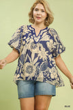 Blue & Cream Floral Top