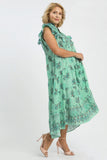 Mint Floral Boho Print Midi Dress