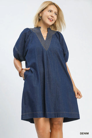 Denim Contrast Stitch Dress