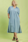Denim Collar Midi Dress