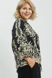 Boho Print Tie Neck Top in Black