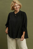 Scallop Lace Trim Button Up Top in Black