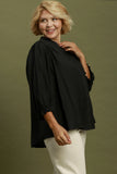 Scallop Lace Trim Button Up Top in Black