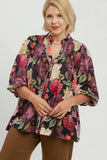 Mixed Floral Button Up Top in Black