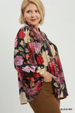 Mixed Floral Button Up Top in Black