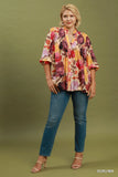 Mixed Floral Button Up Top in Ecru