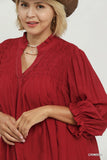 Smocked Yoke Button Up Top in Crimson