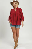 Smocked Yoke Button Up Top in Crimson