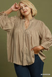 Smocked Yoke Button Up Top in Mushroom