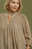 Smocked Yoke Button Up Top in Mushroom