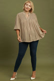 Smocked Yoke Button Up Top in Mushroom