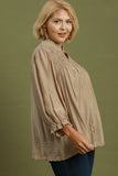 Smocked Yoke Button Up Top in Mushroom
