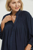 Smocked Yoke Button Up Top in Navy