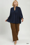 Smocked Yoke Button Up Top in Navy