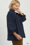 Smocked Yoke Button Up Top in Navy