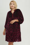 Patterned Velvet Tiered Dress in Merlot