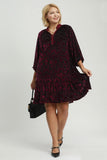 Patterned Velvet Tiered Dress in Merlot