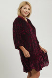 Patterned Velvet Tiered Dress in Merlot