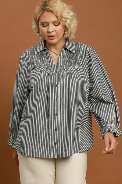 Charcoal Stripe Button Down Cotton Top