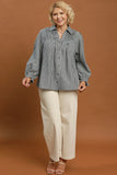 Charcoal Stripe Button Down Cotton Top
