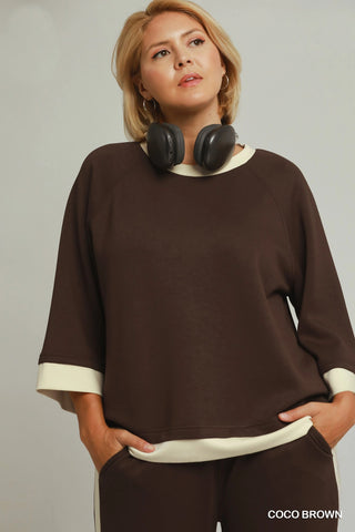 Colour Block Luxe Knit Top in Brown