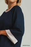 Colour Block Luxe Knit Top in Navy