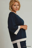 Colour Block Luxe Knit Top in Navy