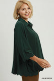 Collared V Neck Top with Scallop Hem in Green