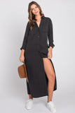 Washed Black Denim Maxi Shirt Dress