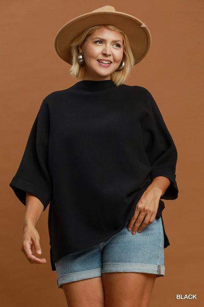 Mock Neck Dolman Sleeve Sweater in Black