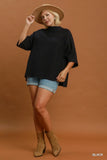 Mock Neck Dolman Sleeve Sweater in Black