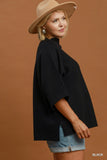 Mock Neck Dolman Sleeve Sweater in Black
