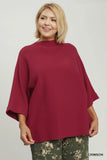 Mock Neck Dolman Sleeve Sweater in Crimson