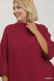 Mock Neck Dolman Sleeve Sweater in Crimson