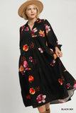Black Floral Collared Tiered Dress