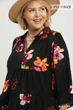 Black Floral Collared Tiered Dress