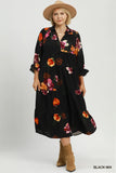 Black Floral Collared Tiered Dress