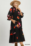 Black Floral Collared Tiered Dress