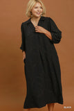 Collared Jacquard Midi Dress in Black