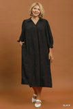 Collared Jacquard Midi Dress in Black
