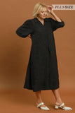 Collared Jacquard Midi Dress in Black