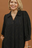 Collared Jacquard Midi Dress in Black