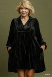 Black Velvet Dress with Lace Trimming