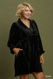 Black Velvet Dress with Lace Trimming