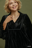 Black Velvet Dress with Lace Trimming