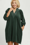 Corduroy Contrast Stitch Dress in Green
