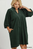 Corduroy Contrast Stitch Dress in Green