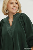 Corduroy Contrast Stitch Dress in Green